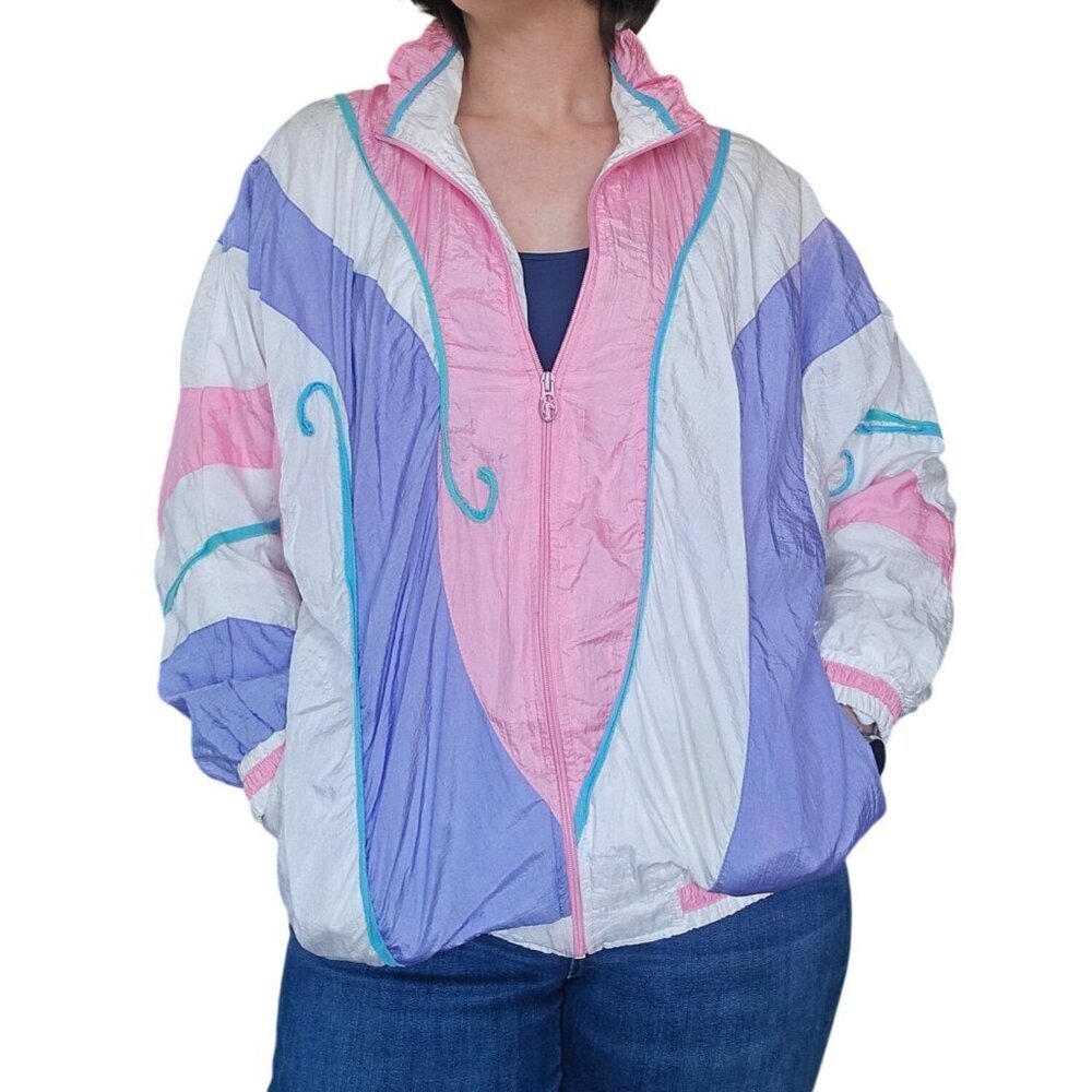 Vintage 90s Lady Lavon Cheerful Core Pastel Windbreaker Women Size 1X Athleisure